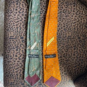 2 used Salvatore Ferragamo silk ties great condition